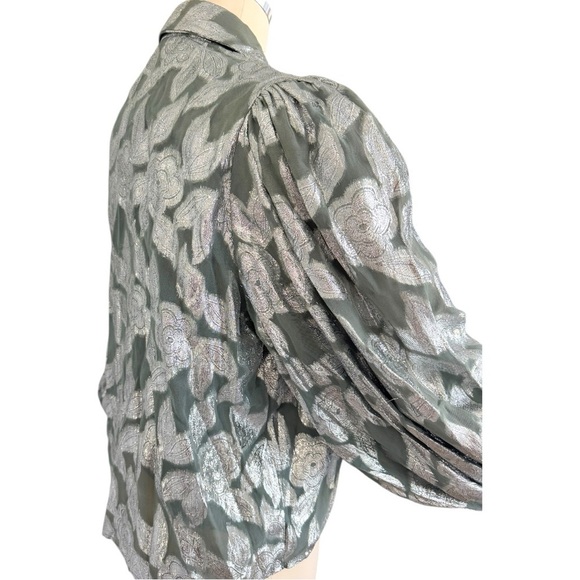 JEN'S PIRATE BOOTY Rising Star Metallic Silver Button Down Putf Sleeve Blouse - Picture 13 of 16